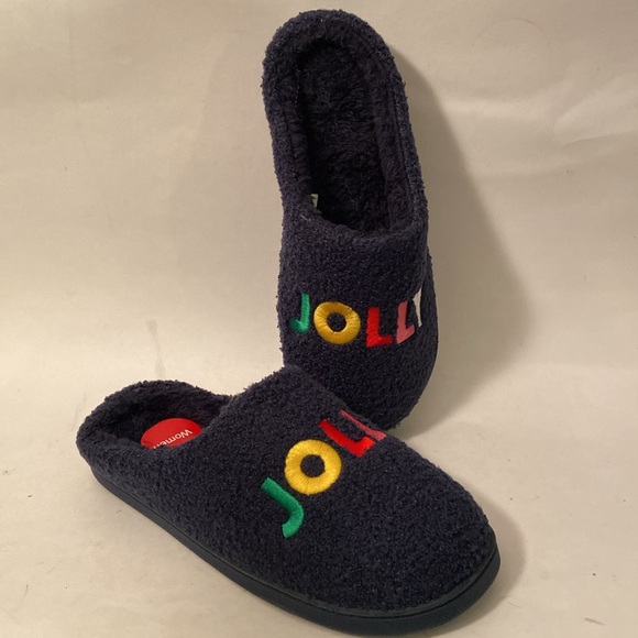 Family PJs Slippers Womens Medium 7-8 JOLLY Colorful Festive Lounge Bright Cozy - Picture 2 of 5